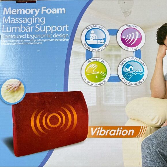 HealthTouch Red Memory Foam Massaging Lumbar Support Back Neck Massage - Picture 7 of 10